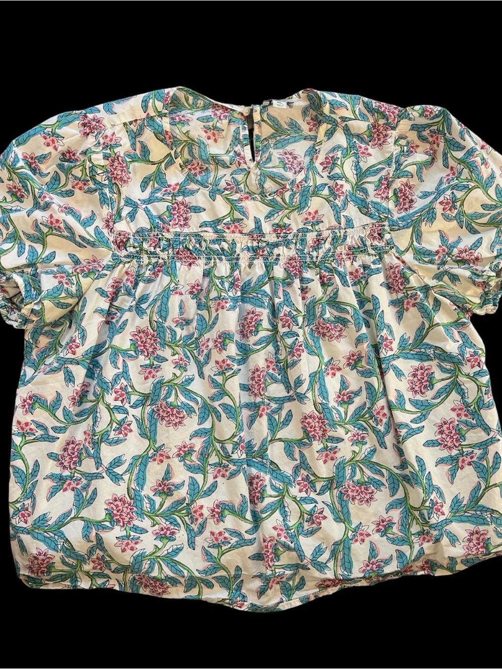 J. Crew Floral Smocked Peasant Blouse in Cream, Blue, Green, Pink Woman’s XL!